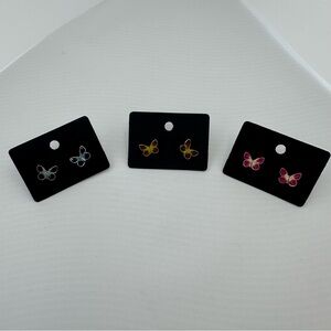 Butterfly Stud Earrings Set in Blue, Yellow, and Pink